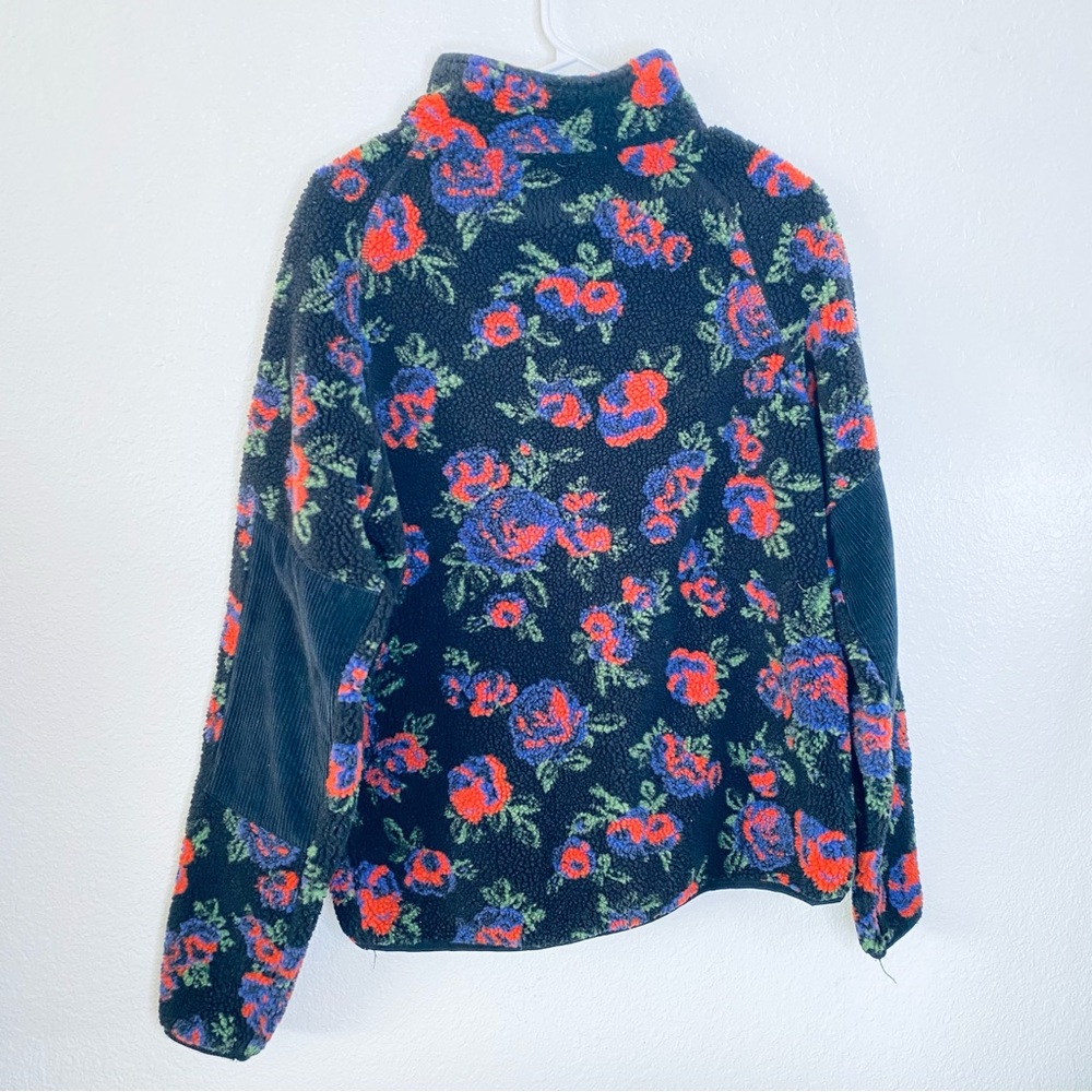 Urban Outfitters Boho Floral Rose Sherpa Half Zip Patch Elbow Sweater Small - Picture 2 of 7